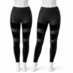 Size XL Yummie Women’s Pleather Velvet Leggings Lot of 2 Black High Rise Stretch